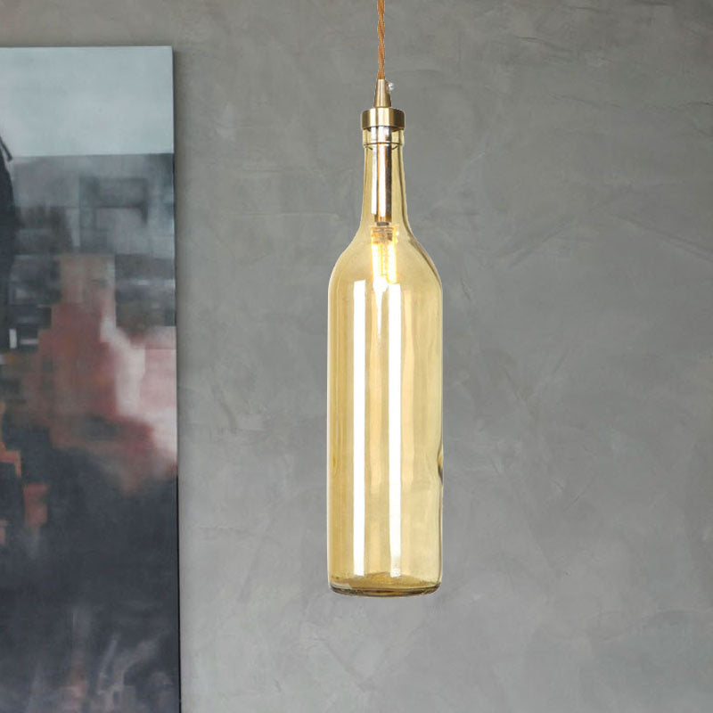 Industrial Wine Bottle Hanging Lamp 1 Light Glass Ceiling Pendant Light with Adjustable Cord in Smoke Grey/Green Clearhalo 'Ceiling Lights' 'Glass shade' 'Glass' 'Industrial Pendants' 'Industrial' 'Middle Century Pendants' 'Pendant Lights' 'Pendants' 'Tiffany' Lighting' 235495