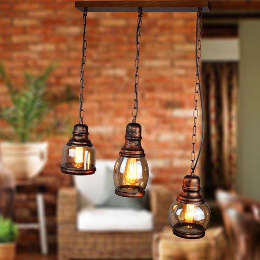 Rust Bottle Shade Multi Pendant Rustic Clear Glass 1 Light Coffee Shop Hanging Ceiling Light with Linear Canopy Clearhalo 'Art Deco Pendants' 'Cast Iron' 'Ceiling Lights' 'Ceramic' 'Crystal' 'Industrial Pendants' 'Industrial' 'Metal' 'Middle Century Pendants' 'Pendant Lights' 'Pendants' 'Tiffany' Lighting' 235499