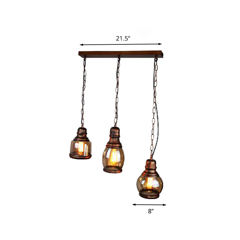 Rust Bottle Shade Multi Pendant Rustic Clear Glass 1 Light Coffee Shop Hanging Ceiling Light with Linear Canopy Clearhalo 'Art Deco Pendants' 'Cast Iron' 'Ceiling Lights' 'Ceramic' 'Crystal' 'Industrial Pendants' 'Industrial' 'Metal' 'Middle Century Pendants' 'Pendant Lights' 'Pendants' 'Tiffany' Lighting' 235501