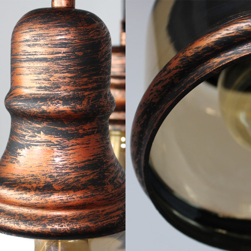 Rust Bottle Shade Multi Pendant Rustic Clear Glass 1 Light Coffee Shop Hanging Ceiling Light with Linear Canopy Clearhalo 'Art Deco Pendants' 'Cast Iron' 'Ceiling Lights' 'Ceramic' 'Crystal' 'Industrial Pendants' 'Industrial' 'Metal' 'Middle Century Pendants' 'Pendant Lights' 'Pendants' 'Tiffany' Lighting' 235502