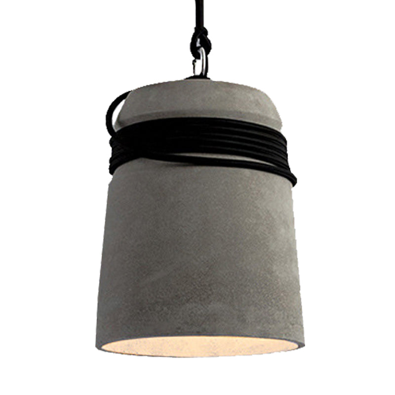 Black/Gray/Beige Finish Bucket Suspension Light Industrial Style Cement 1 Light Dining Table Pendant Light with Rope Clearhalo 'Ceiling Lights' 'Modern Pendants' 'Modern' 'Pendant Lights' 'Pendants' Lighting' 235577
