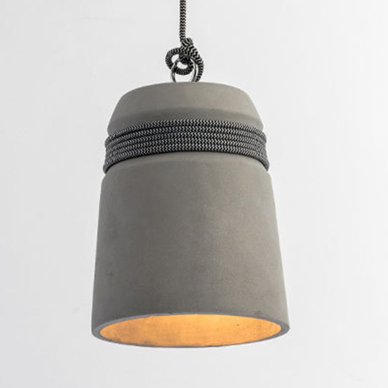 Black/Gray/Beige Finish Bucket Suspension Light Industrial Style Cement 1 Light Dining Table Pendant Light with Rope Grey Clearhalo 'Ceiling Lights' 'Modern Pendants' 'Modern' 'Pendant Lights' 'Pendants' Lighting' 235578