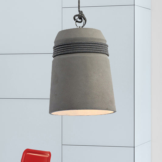 Black/Gray/Beige Finish Bucket Suspension Light Industrial Style Cement 1 Light Dining Table Pendant Light with Rope Clearhalo 'Ceiling Lights' 'Modern Pendants' 'Modern' 'Pendant Lights' 'Pendants' Lighting' 235579