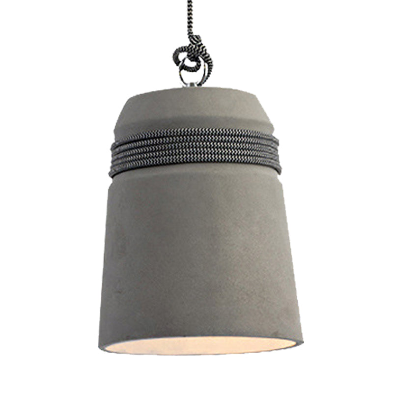 Black/Gray/Beige Finish Bucket Suspension Light Industrial Style Cement 1 Light Dining Table Pendant Light with Rope Clearhalo 'Ceiling Lights' 'Modern Pendants' 'Modern' 'Pendant Lights' 'Pendants' Lighting' 235580