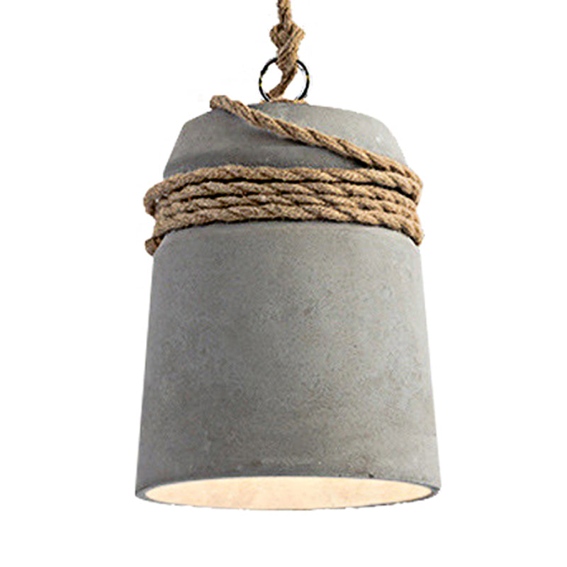 Black/Gray/Beige Finish Bucket Suspension Light Industrial Style Cement 1 Light Dining Table Pendant Light with Rope Clearhalo 'Ceiling Lights' 'Modern Pendants' 'Modern' 'Pendant Lights' 'Pendants' Lighting' 235583
