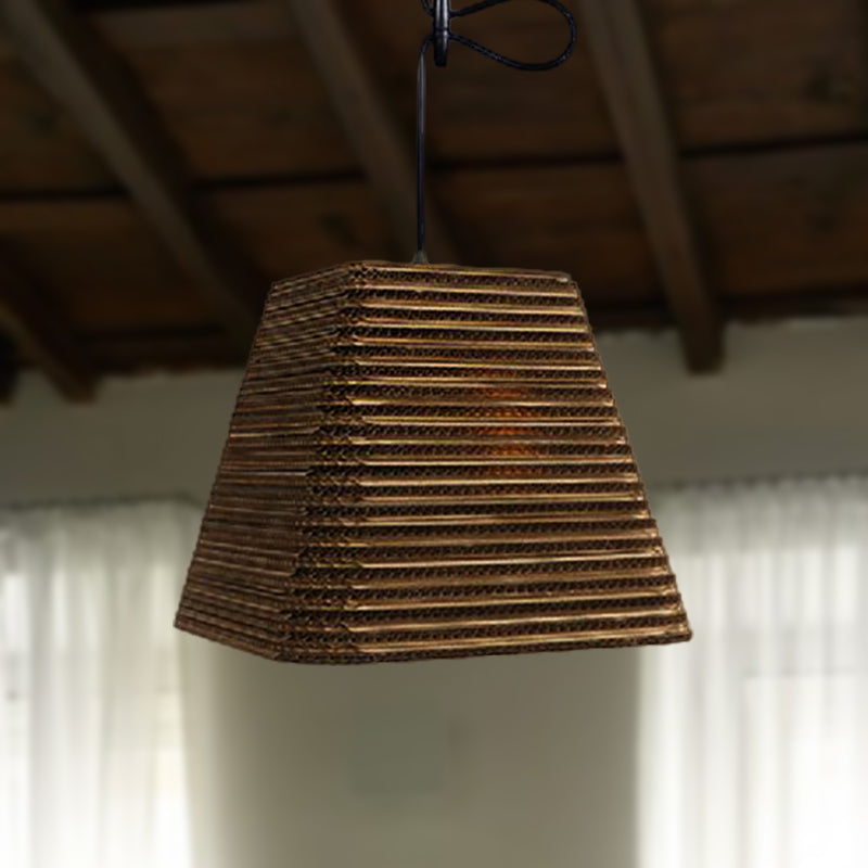 1 Light Corrugated Paper Hanging Lamp Asian Style Brown High Waist Shade Restaurant Pendant Light Clearhalo 'Ceiling Lights' 'Modern Pendants' 'Modern' 'Pendant Lights' 'Pendants' Lighting' 235605