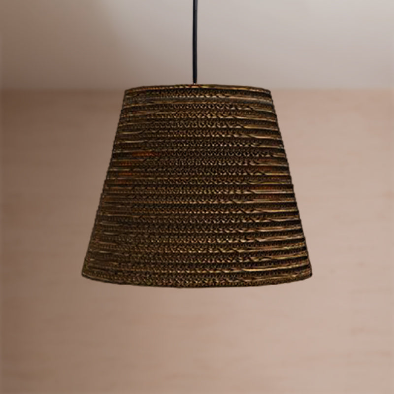 1 Light Corrugated Paper Hanging Lamp Asian Style Brown High Waist Shade Restaurant Pendant Light Brown High Waist Clearhalo 'Ceiling Lights' 'Modern Pendants' 'Modern' 'Pendant Lights' 'Pendants' Lighting' 235606