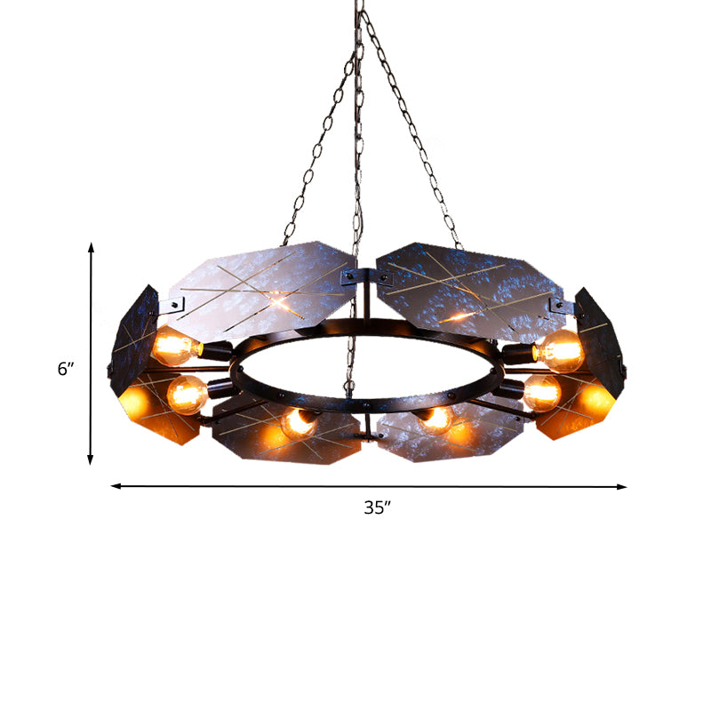 Retro Oval Panel Chandelier Metal Suspension Light in Antique Black for Restaurant Clearhalo 'Ceiling Lights' 'Chandeliers' Lighting' options 235618