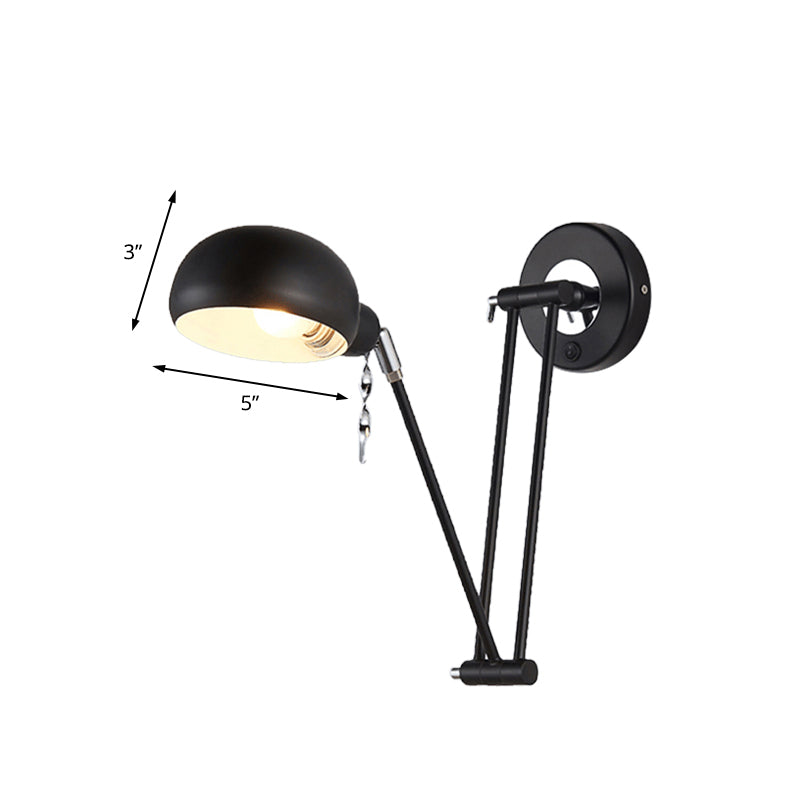 Bowl Living Room Sconce Lighting with Swing Arm Industrial Retro Metallic 1 Light Black Reading Wall Light Clearhalo 'Art deco wall lights' 'Cast Iron' 'Glass' 'Industrial wall lights' 'Industrial' 'Middle century wall lights' 'Modern' 'Rustic wall lights' 'Tiffany' 'Traditional wall lights' 'Wall Lamps & Sconces' 'Wall Lights' Lighting' 235627