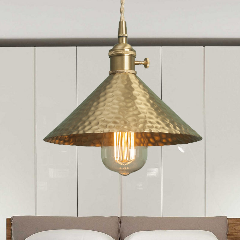 Metallic Brass/Gold Finish Pendant Lighting Conical Shade 7"/8.5" Dia 1 Light Vintage Suspension Light Clearhalo 'Art Deco Pendants' 'Cast Iron' 'Ceiling Lights' 'Ceramic' 'Crystal' 'Industrial Pendants' 'Industrial' 'Metal' 'Middle Century Pendants' 'Pendant Lights' 'Pendants' 'Tiffany' Lighting' 235645