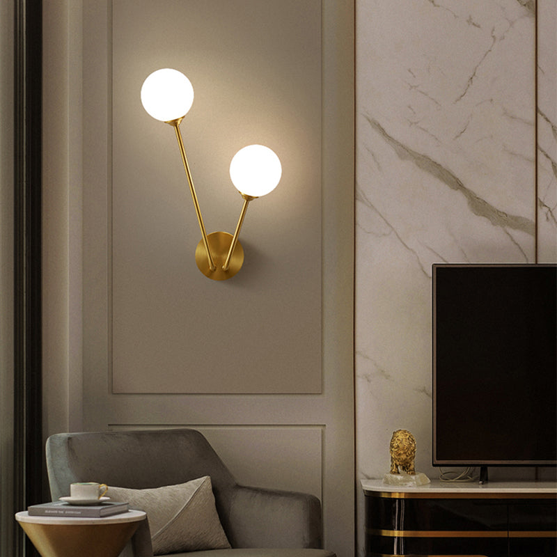 Brass Branch Wall Light Minimalistic Ball Glass Sconce Lighting Fixture for Bedroom Clearhalo 'Cast Iron' 'Glass' 'Industrial' 'Modern wall lights' 'Modern' 'Tiffany' 'Traditional wall lights' 'Wall Lamps & Sconces' 'Wall Lights' Lighting' 2356696