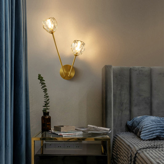 Brass Branch Wall Light Minimalistic Ball Glass Sconce Lighting Fixture for Bedroom Clearhalo 'Cast Iron' 'Glass' 'Industrial' 'Modern wall lights' 'Modern' 'Tiffany' 'Traditional wall lights' 'Wall Lamps & Sconces' 'Wall Lights' Lighting' 2356701