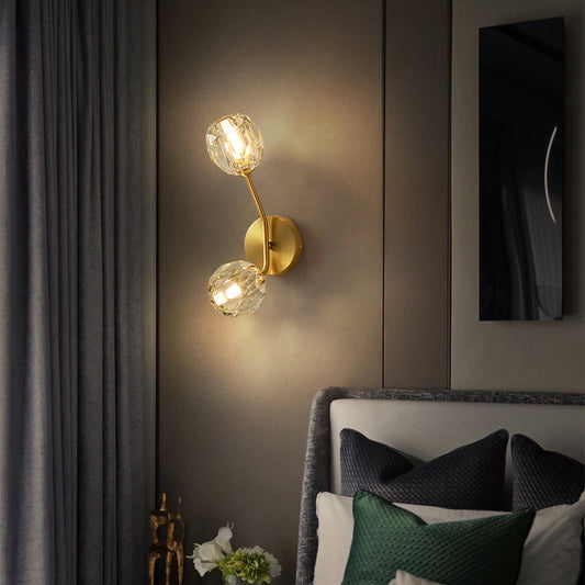Brass Branch Wall Light Minimalistic Ball Glass Sconce Lighting Fixture for Bedroom Clear 4" Clearhalo 'Cast Iron' 'Glass' 'Industrial' 'Modern wall lights' 'Modern' 'Tiffany' 'Traditional wall lights' 'Wall Lamps & Sconces' 'Wall Lights' Lighting' 2356702