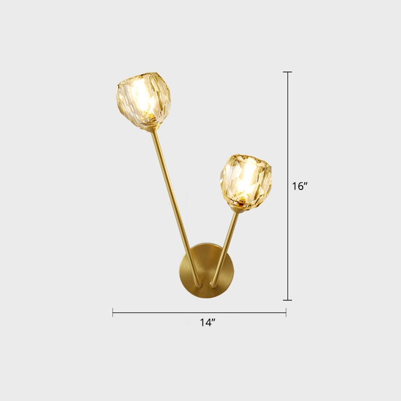 Brass Branch Wall Light Minimalistic Ball Glass Sconce Lighting Fixture for Bedroom Clearhalo 'Cast Iron' 'Glass' 'Industrial' 'Modern wall lights' 'Modern' 'Tiffany' 'Traditional wall lights' 'Wall Lamps & Sconces' 'Wall Lights' Lighting' 2356703