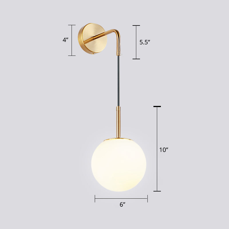 Opal Glass Spherical Wall Lamp Fixture Simplicity 1 Bulb Wall Light Sconce for Bedroom Brass Clearhalo 'Cast Iron' 'Glass' 'Industrial' 'Modern wall lights' 'Modern' 'Tiffany' 'Traditional wall lights' 'Wall Lamps & Sconces' 'Wall Lights' Lighting' 2356750