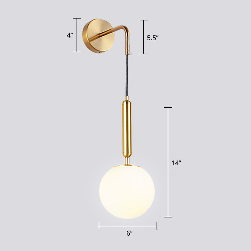 Opal Glass Spherical Wall Lamp Fixture Simplicity 1 Bulb Wall Light Sconce for Bedroom Gold Clearhalo 'Cast Iron' 'Glass' 'Industrial' 'Modern wall lights' 'Modern' 'Tiffany' 'Traditional wall lights' 'Wall Lamps & Sconces' 'Wall Lights' Lighting' 2356751