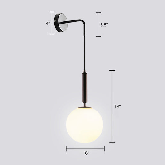 Opal Glass Spherical Wall Lamp Fixture Simplicity 1 Bulb Wall Light Sconce for Bedroom Black Clearhalo 'Cast Iron' 'Glass' 'Industrial' 'Modern wall lights' 'Modern' 'Tiffany' 'Traditional wall lights' 'Wall Lamps & Sconces' 'Wall Lights' Lighting' 2356753