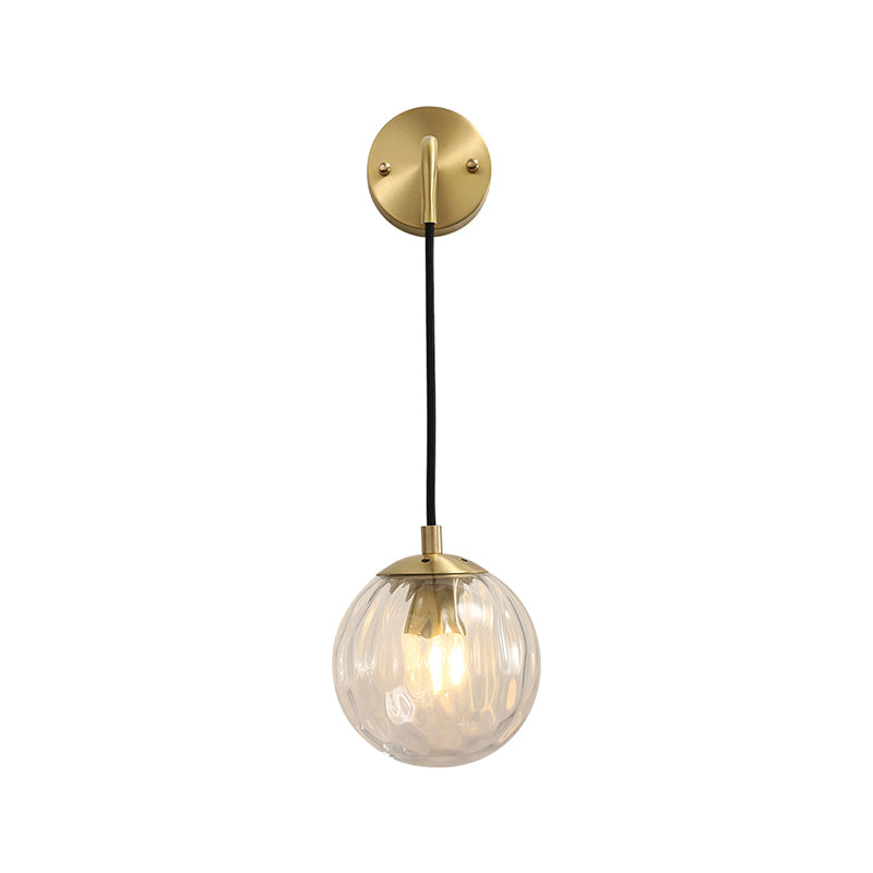 Clear Ripple Glass Ball Wall Light Minimalistic 1-Light Brass Sconce Fixture for Dining Room Clearhalo 'Cast Iron' 'Glass' 'Industrial' 'Modern wall lights' 'Modern' 'Tiffany' 'Traditional wall lights' 'Wall Lamps & Sconces' 'Wall Lights' Lighting' 2356783
