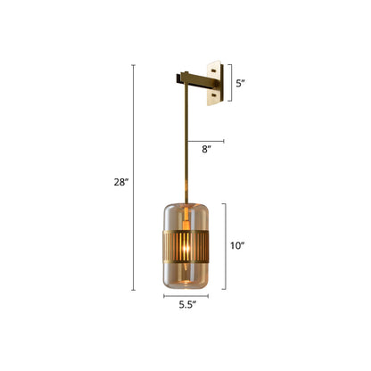 Postmodern Wall Light Fixture Brass Cylindrical Wall Sconce Lighting with Glass Shade Amber Clearhalo 'Cast Iron' 'Glass' 'Industrial' 'Modern wall lights' 'Modern' 'Tiffany' 'Traditional wall lights' 'Wall Lamps & Sconces' 'Wall Lights' Lighting' 2356786