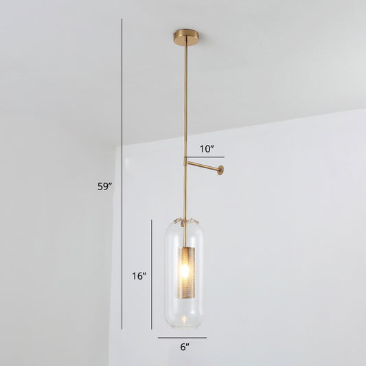 Pill Capsule Glass Wall Lamp Post-Modern 1 Head Brass Sconce Light Fixture with Mesh Guard Clear Straight Clearhalo 'Cast Iron' 'Glass' 'Industrial' 'Modern wall lights' 'Modern' 'Tiffany' 'Traditional wall lights' 'Wall Lamps & Sconces' 'Wall Lights' Lighting' 2356798