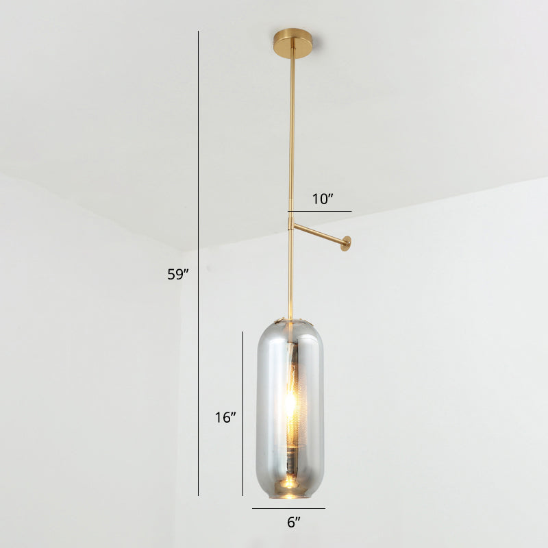 Pill Capsule Glass Wall Lamp Post-Modern 1 Head Brass Sconce Light Fixture with Mesh Guard Smoke Gray Straight Clearhalo 'Cast Iron' 'Glass' 'Industrial' 'Modern wall lights' 'Modern' 'Tiffany' 'Traditional wall lights' 'Wall Lamps & Sconces' 'Wall Lights' Lighting' 2356802