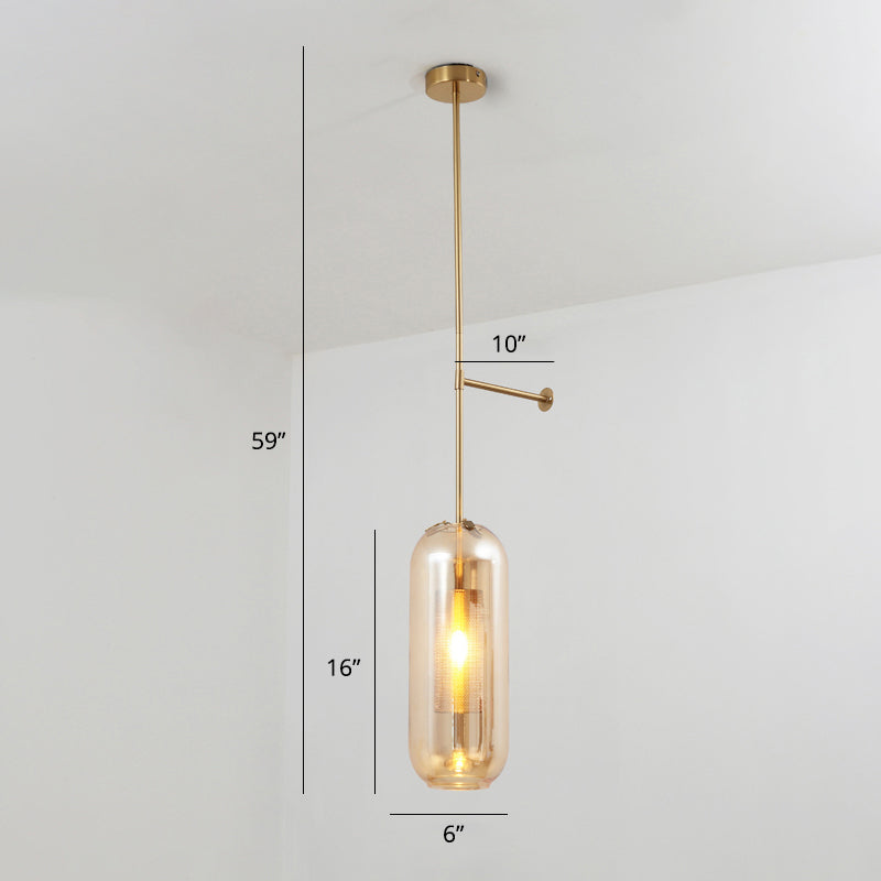 Pill Capsule Glass Wall Lamp Post-Modern 1 Head Brass Sconce Light Fixture with Mesh Guard Amber Straight Clearhalo 'Cast Iron' 'Glass' 'Industrial' 'Modern wall lights' 'Modern' 'Tiffany' 'Traditional wall lights' 'Wall Lamps & Sconces' 'Wall Lights' Lighting' 2356805