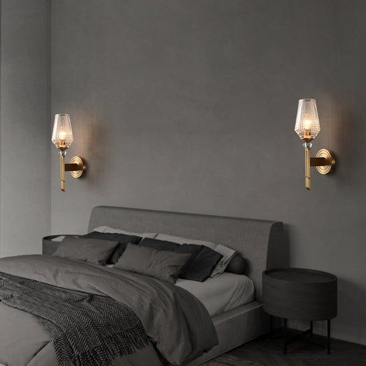 Postmodern 1 Bulb Wall Sconce Brass Diamond Shaped Wall Light with Lattice Glass Shade Brass Clearhalo 'Cast Iron' 'Glass' 'Industrial' 'Modern wall lights' 'Modern' 'Tiffany' 'Traditional wall lights' 'Wall Lamps & Sconces' 'Wall Lights' Lighting' 2356809