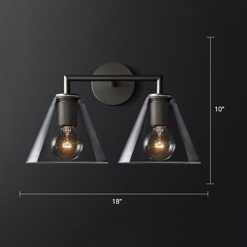 Conic Bedside Wall Mount Light Clear Glass 1-Light Minimalistic Sconce Lamp in Brass 2.0 Black Clearhalo 'Cast Iron' 'Glass' 'Industrial' 'Modern wall lights' 'Modern' 'Tiffany' 'Traditional wall lights' 'Wall Lamps & Sconces' 'Wall Lights' Lighting' 2356816