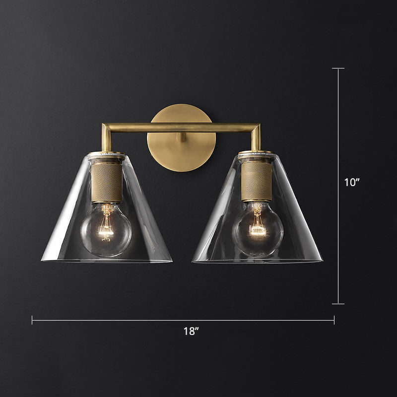 Conic Bedside Wall Mount Light Clear Glass 1-Light Minimalistic Sconce Lamp in Brass 2.0 Brass Clearhalo 'Cast Iron' 'Glass' 'Industrial' 'Modern wall lights' 'Modern' 'Tiffany' 'Traditional wall lights' 'Wall Lamps & Sconces' 'Wall Lights' Lighting' 2356818