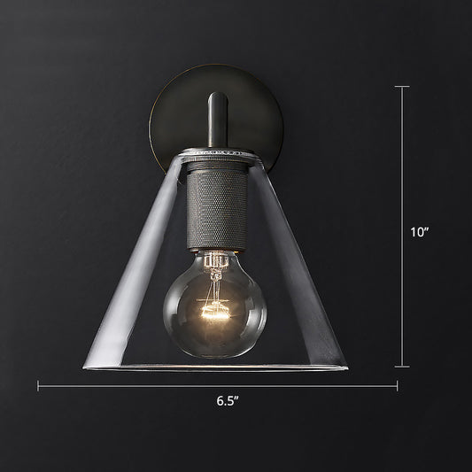 Conic Bedside Wall Mount Light Clear Glass 1-Light Minimalistic Sconce Lamp in Brass 1.0 Black Clearhalo 'Cast Iron' 'Glass' 'Industrial' 'Modern wall lights' 'Modern' 'Tiffany' 'Traditional wall lights' 'Wall Lamps & Sconces' 'Wall Lights' Lighting' 2356820