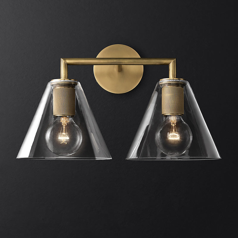Conic Bedside Wall Mount Light Clear Glass 1-Light Minimalistic Sconce Lamp in Brass Clearhalo 'Cast Iron' 'Glass' 'Industrial' 'Modern wall lights' 'Modern' 'Tiffany' 'Traditional wall lights' 'Wall Lamps & Sconces' 'Wall Lights' Lighting' 2356821