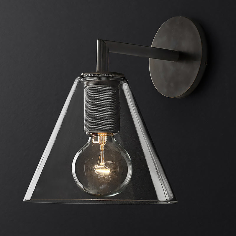 Conic Bedside Wall Mount Light Clear Glass 1-Light Minimalistic Sconce Lamp in Brass Clearhalo 'Cast Iron' 'Glass' 'Industrial' 'Modern wall lights' 'Modern' 'Tiffany' 'Traditional wall lights' 'Wall Lamps & Sconces' 'Wall Lights' Lighting' 2356824
