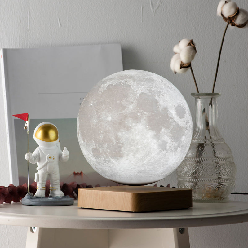 Kids Moon Sphere Maglev Table Lamp Plastic Bedside LED Night Lighting in White-Wood White 8" Clearhalo 'Lamps' 'Table Lamps' Lighting' 2356831