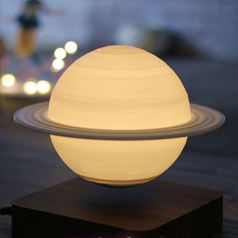Kids Moon Sphere Maglev Table Lamp Plastic Bedside LED Night Lighting in White-Wood White 6.5" Clearhalo 'Lamps' 'Table Lamps' Lighting' 2356833