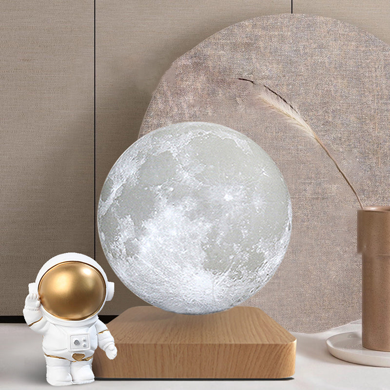 Kids Moon Sphere Maglev Table Lamp Plastic Bedside LED Night Lighting in White-Wood Clearhalo 'Lamps' 'Table Lamps' Lighting' 2356834