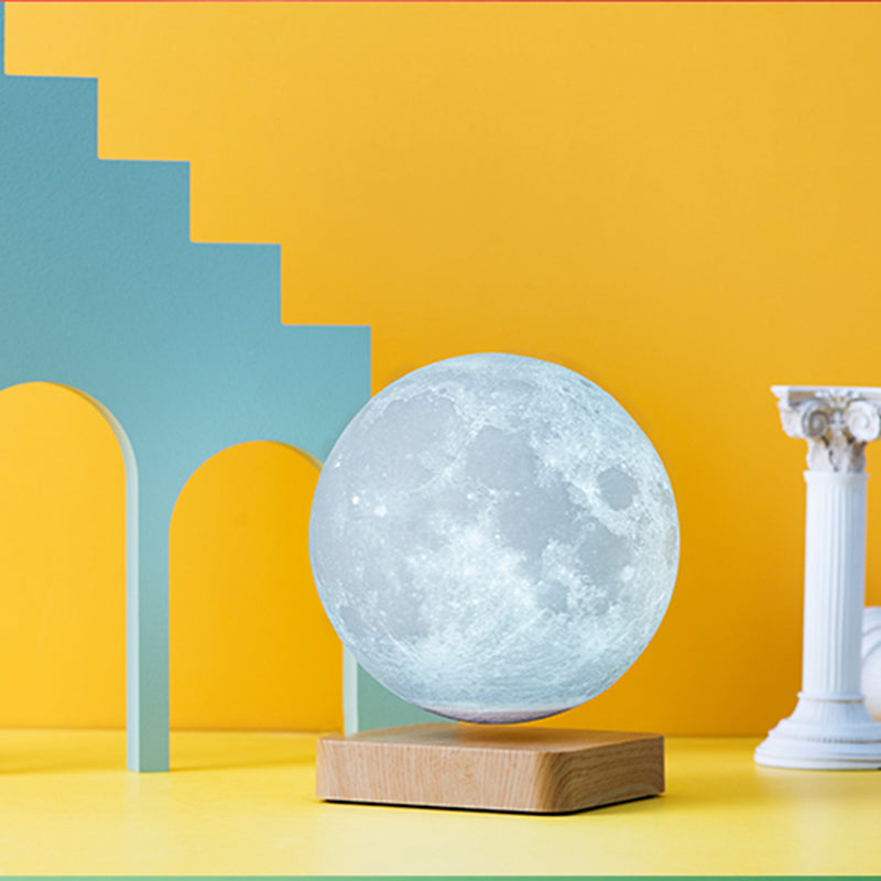 Kids Moon Sphere Maglev Table Lamp Plastic Bedside LED Night Lighting in White-Wood Clearhalo 'Lamps' 'Table Lamps' Lighting' 2356835