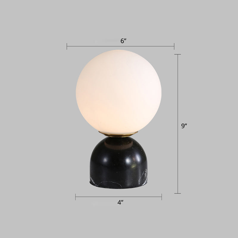 Globe Ivory Glass Nightstand Light Nordic 1 Bulb Table Light with Marble Pedestal Black Clearhalo 'Lamps' 'Table Lamps' Lighting' 2356846