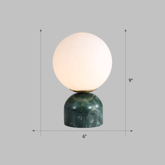 Globe Ivory Glass Nightstand Light Nordic 1 Bulb Table Light with Marble Pedestal Green Clearhalo 'Lamps' 'Table Lamps' Lighting' 2356848