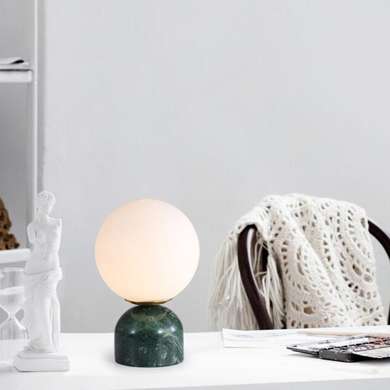 Globe Ivory Glass Nightstand Light Nordic 1 Bulb Table Light with Marble Pedestal Clearhalo 'Lamps' 'Table Lamps' Lighting' 2356850