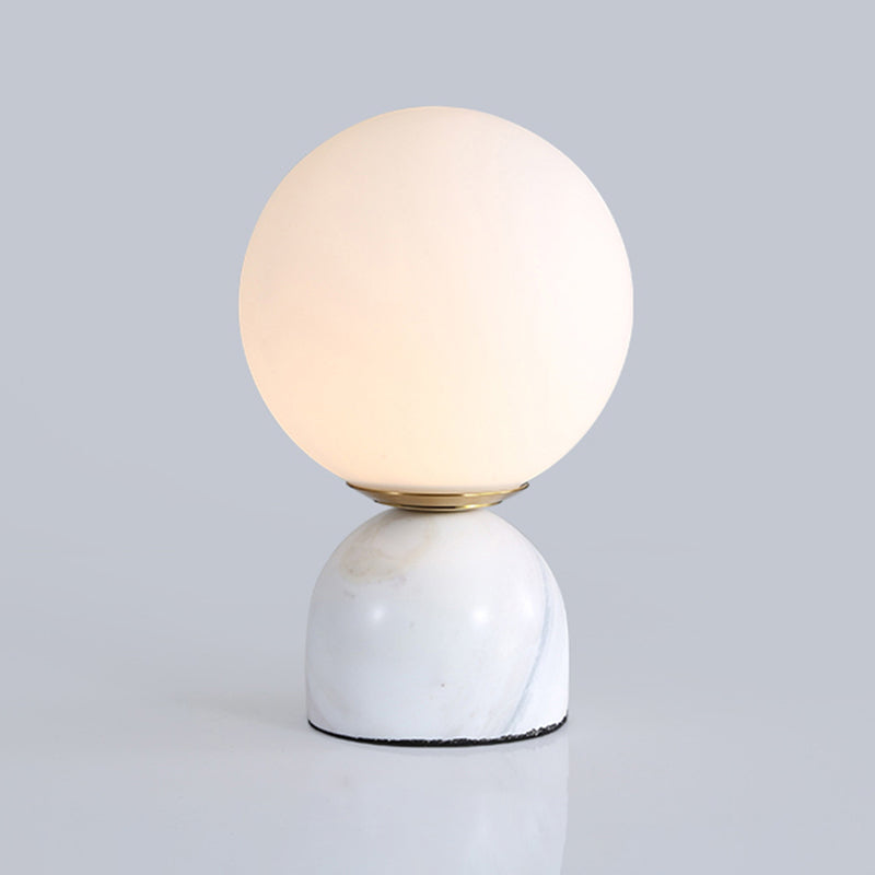 Globe Ivory Glass Nightstand Light Nordic 1 Bulb Table Light with Marble Pedestal Clearhalo 'Lamps' 'Table Lamps' Lighting' 2356851