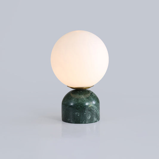 Globe Ivory Glass Nightstand Light Nordic 1 Bulb Table Light with Marble Pedestal Clearhalo 'Lamps' 'Table Lamps' Lighting' 2356853
