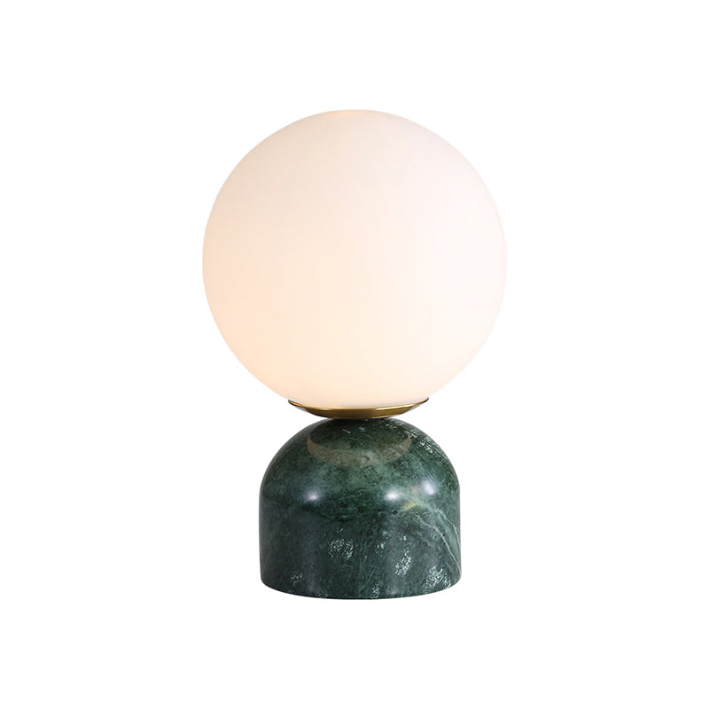 Globe Ivory Glass Nightstand Light Nordic 1 Bulb Table Light with Marble Pedestal Clearhalo 'Lamps' 'Table Lamps' Lighting' 2356854