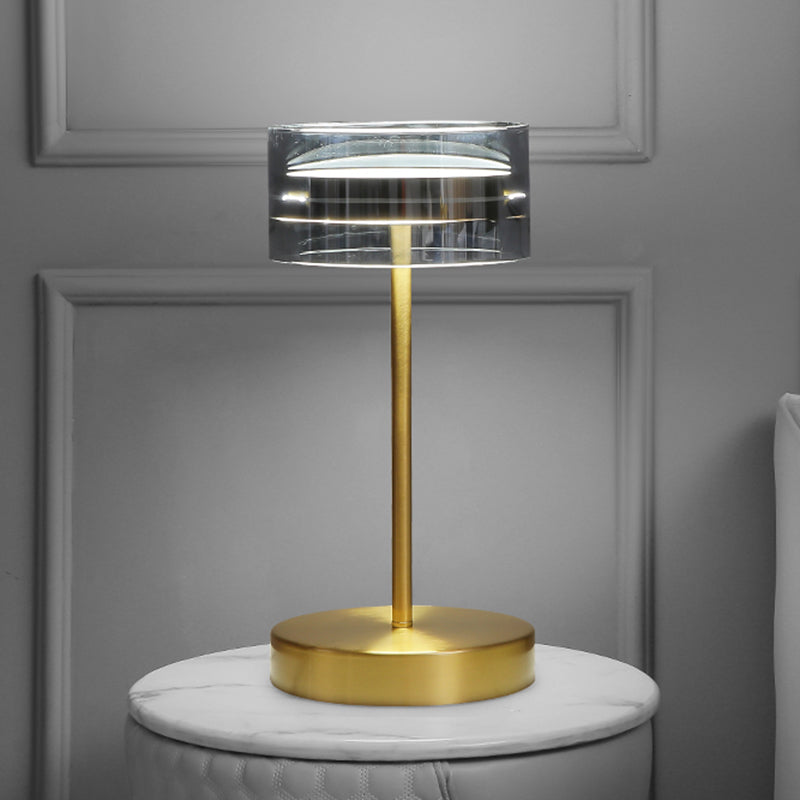 Brass Cylindrical LED Table Lamp Minimalist Smoke Glass Night Stand Light for Bedroom Brass Clearhalo 'Lamps' 'Table Lamps' Lighting' 2356857