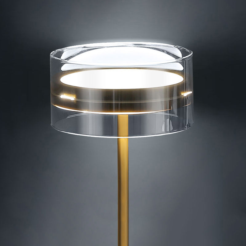 Brass Cylindrical LED Table Lamp Minimalist Smoke Glass Night Stand Light for Bedroom Clearhalo 'Lamps' 'Table Lamps' Lighting' 2356861