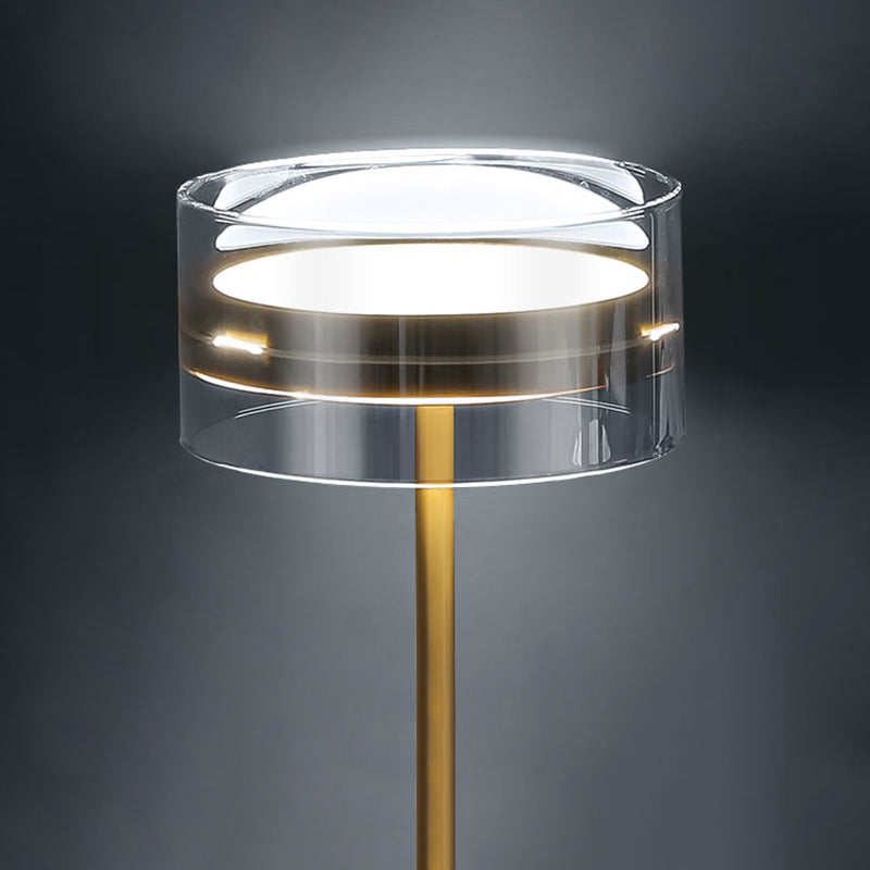 Brass Cylindrical LED Table Lamp Minimalist Smoke Glass Night Stand Light for Bedroom Clearhalo 'Lamps' 'Table Lamps' Lighting' 2356861