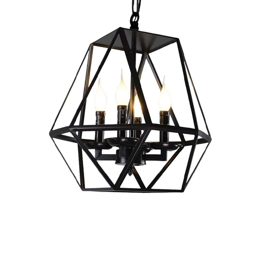 Black 4 Heads Ceiling Light Fixture Retro Industrial Metal Geometric Cage Chandelier Lamp with Adjustable Chain Clearhalo 'Cast Iron' 'Ceiling Lights' 'Chandeliers' 'Industrial Chandeliers' 'Industrial' 'Metal' 'Middle Century Chandeliers' 'Rustic Chandeliers' 'Tiffany' Lighting' 235689