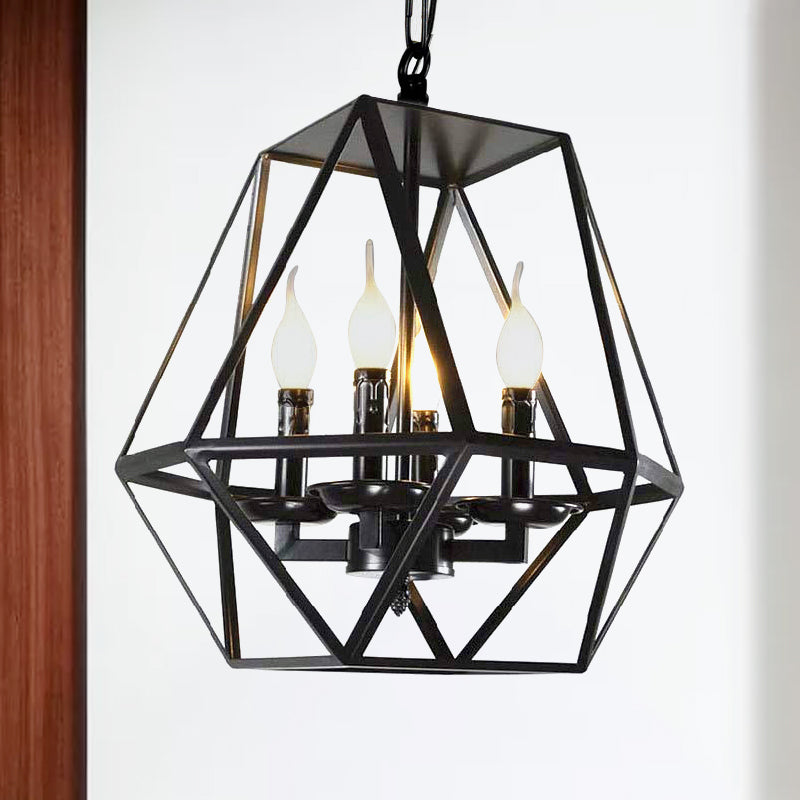 Black 4 Heads Ceiling Light Fixture Retro Industrial Metal Geometric Cage Chandelier Lamp with Adjustable Chain Clearhalo 'Cast Iron' 'Ceiling Lights' 'Chandeliers' 'Industrial Chandeliers' 'Industrial' 'Metal' 'Middle Century Chandeliers' 'Rustic Chandeliers' 'Tiffany' Lighting' 235691