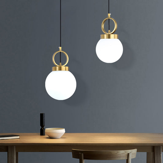 Ball Pendulum Light Simple Opal Glass Single Dining Room Pendant Lamp with Gold Ring Top Clearhalo 'Ceiling Lights' 'Modern Pendants' 'Modern' 'Pendant Lights' 'Pendants' Lighting' 2356918