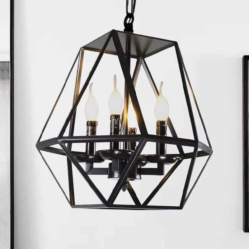 Black 4 Heads Ceiling Light Fixture Retro Industrial Metal Geometric Cage Chandelier Lamp with Adjustable Chain Clearhalo 'Cast Iron' 'Ceiling Lights' 'Chandeliers' 'Industrial Chandeliers' 'Industrial' 'Metal' 'Middle Century Chandeliers' 'Rustic Chandeliers' 'Tiffany' Lighting' 235692
