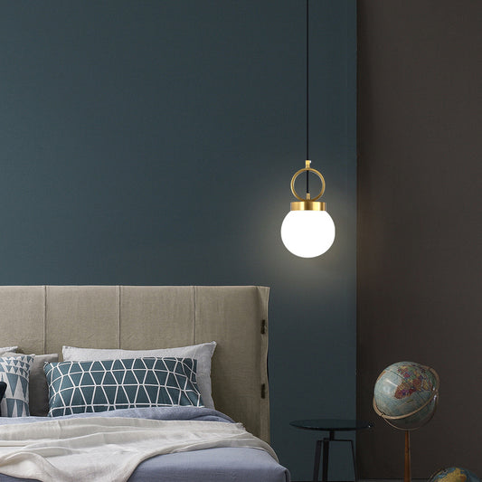 Ball Pendulum Light Simple Opal Glass Single Dining Room Pendant Lamp with Gold Ring Top Clearhalo 'Ceiling Lights' 'Modern Pendants' 'Modern' 'Pendant Lights' 'Pendants' Lighting' 2356920